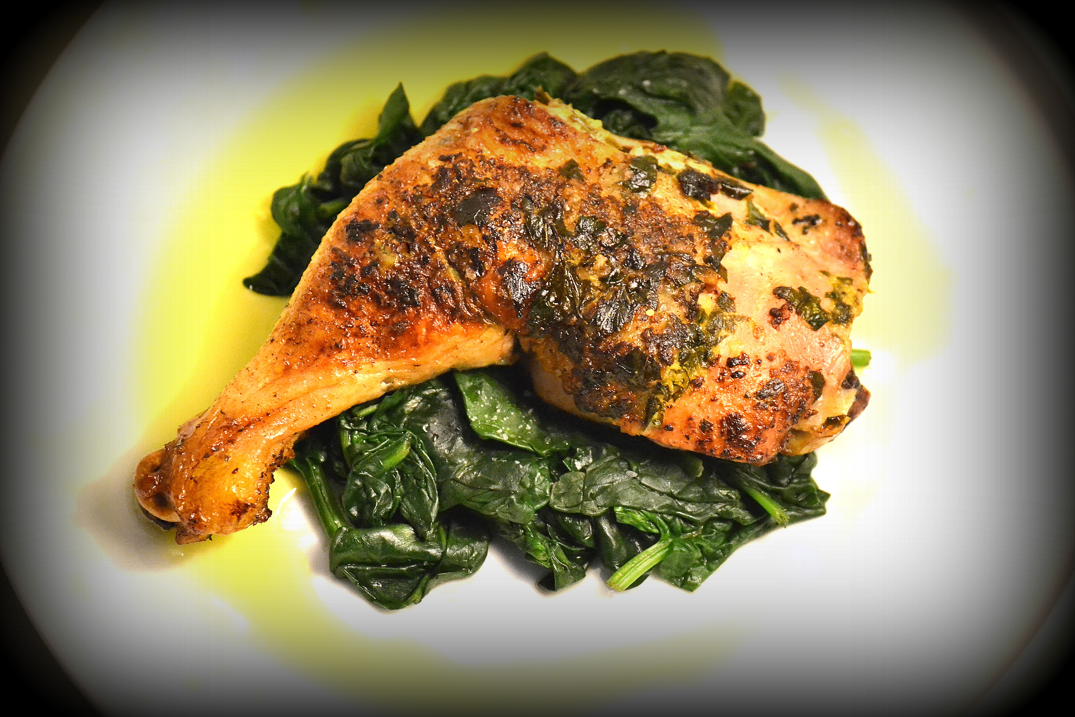 Roasted Chicken on Wilted Spinach