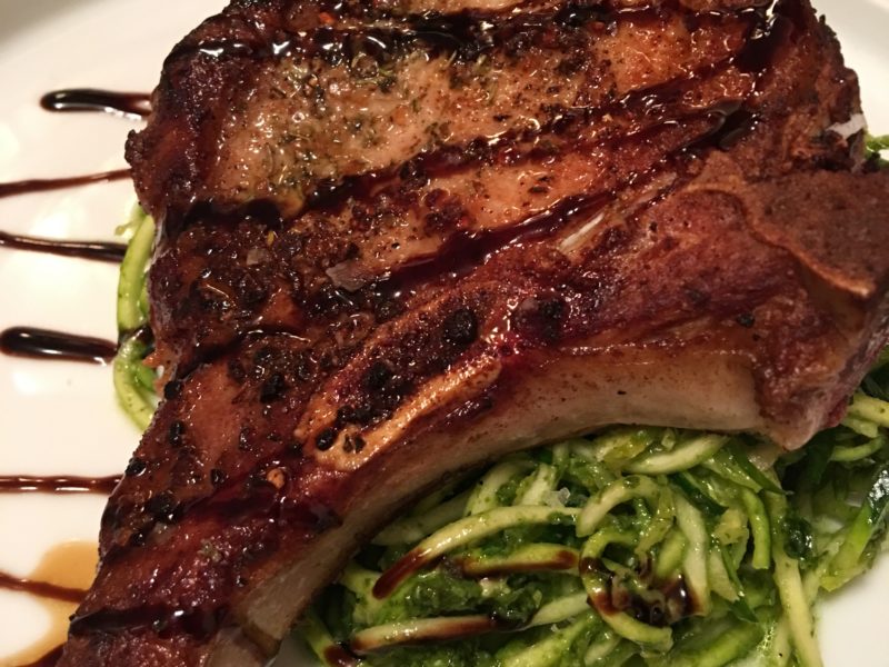 Seared Pork Chop on Pesto Zoodles